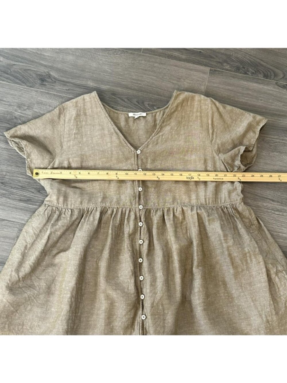 Madewell Dress Womens XXL Mini Beige Linen Blend Alexandra Button Front Pockets - Picture 6 of 12